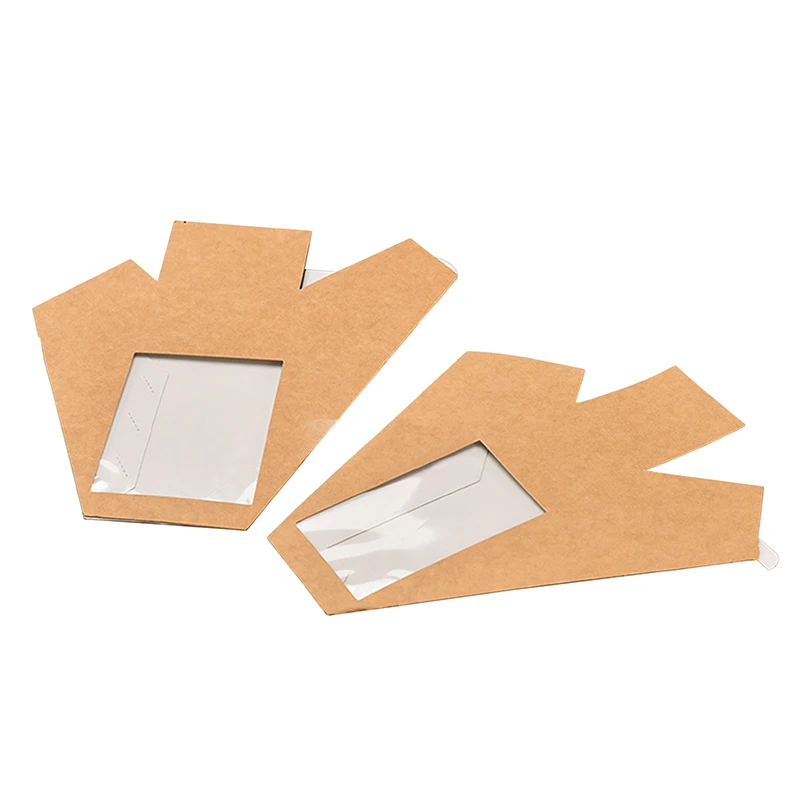 Custom eco carry kraft paper packaging triangle sandwich lunch boxes with clean PET plastic window