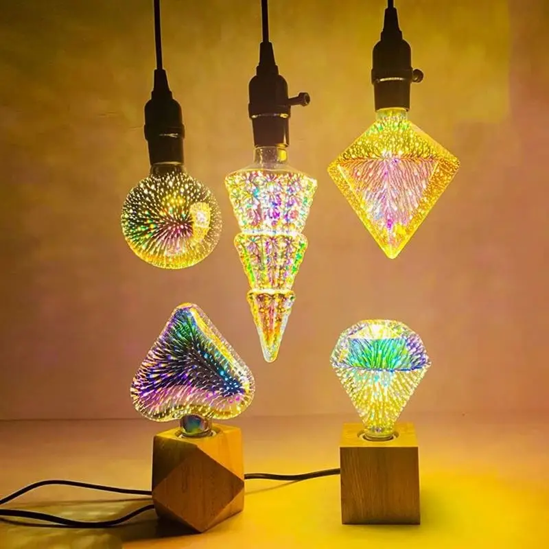 Edison holiday Christmas decoration color led firework bulb E27 3D firework glass bulb
