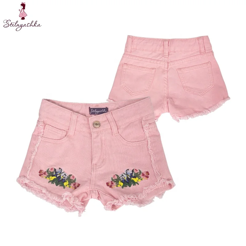 Стилныашка 2034-15 оптовая продажа розовые брюки для девочек с вышивкой летние джинсовые детей Лидер продаж джинсы
