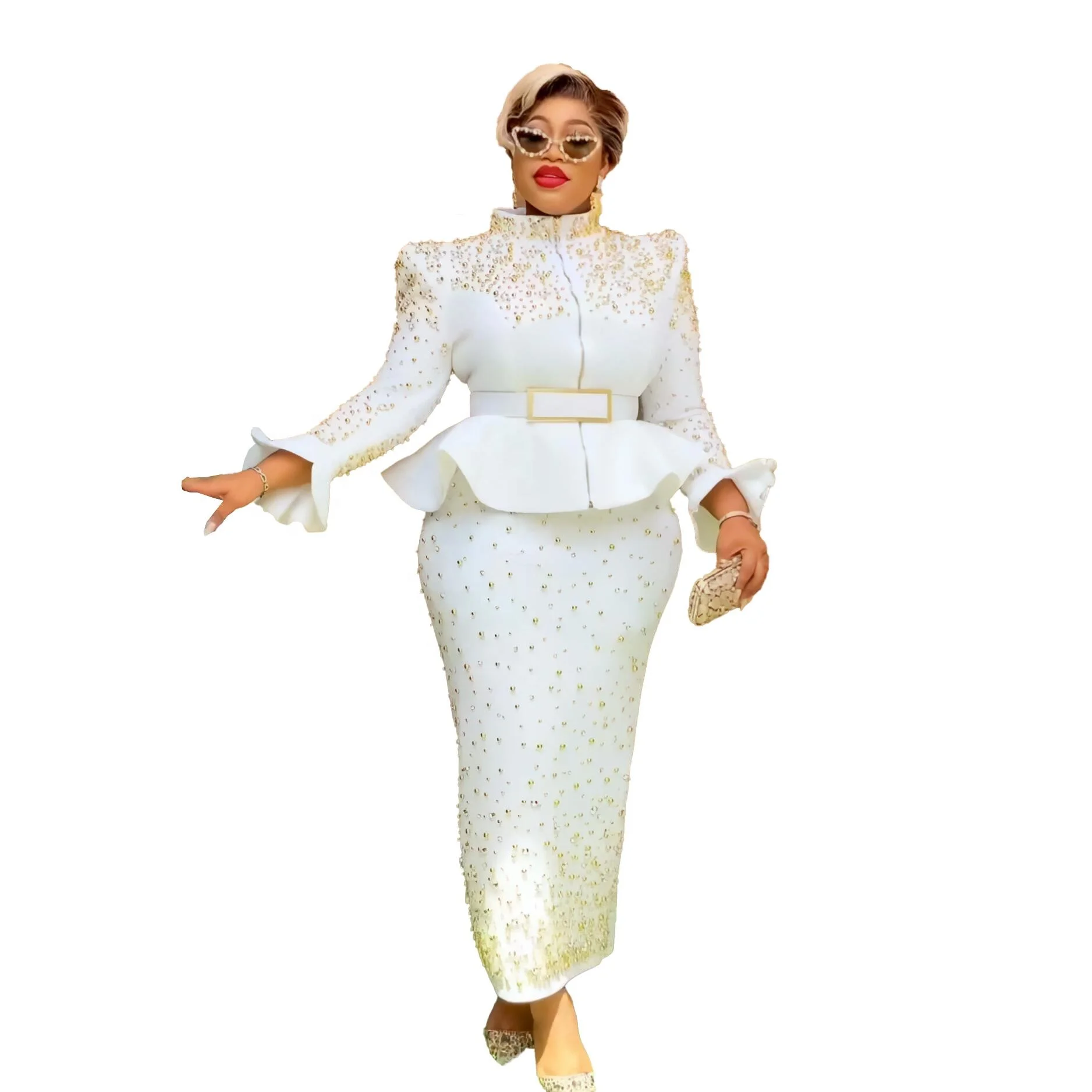 Hot Sale Suit For Women rhinestone African Suits For Women Mesh fabric African Dress For Girls