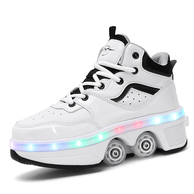 New models high quality school kids roller shoes for men size 34-43 double wheels skate sneaker LED light up customize factory
