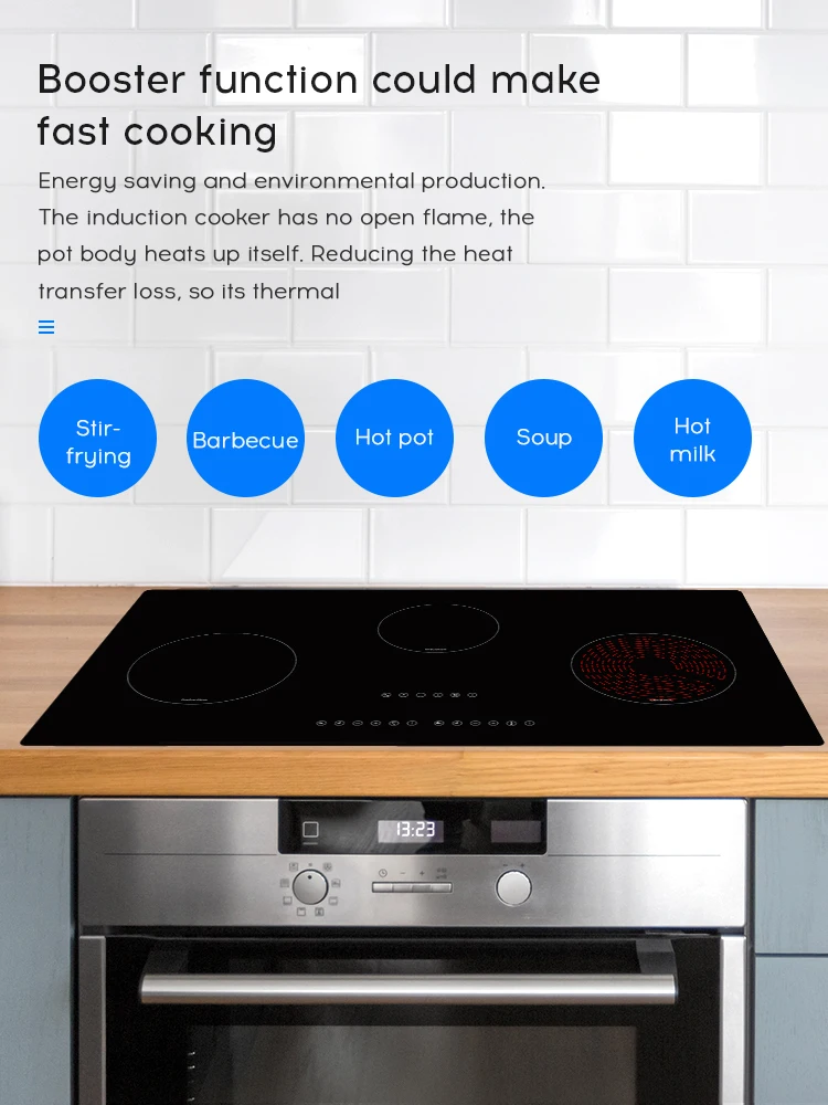 7200W Three Built In Horizontal Hybrid Hob Ultrathin Infrared Electric Induction Cooker