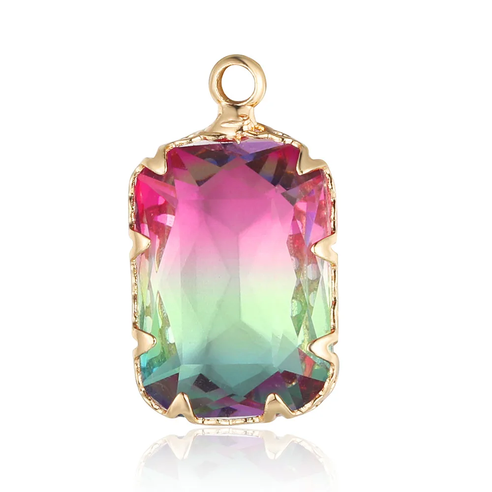 Geometric Rectangular Copper Glass Crystal Pendant with Spindle Eyes DIY Jewelry Accessories Love Necklaces Bracelets Made Alloy