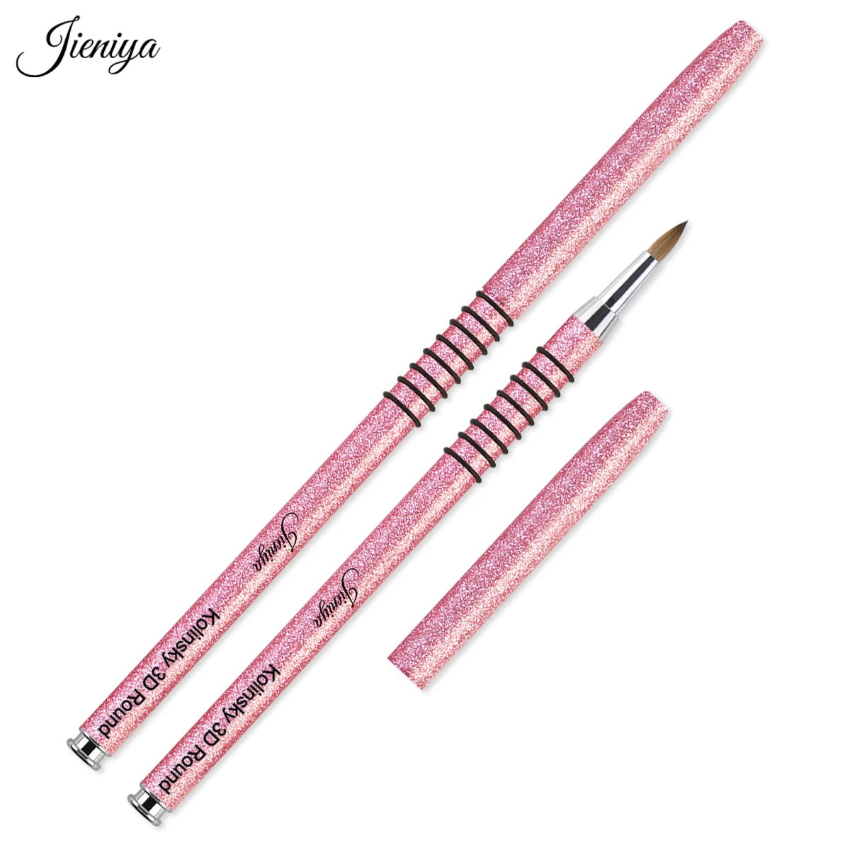JIENIYA wholesale different size 100% kolinsky nail brush for manicure powder pink glitter non-slip Handle Sable hair 3D brush