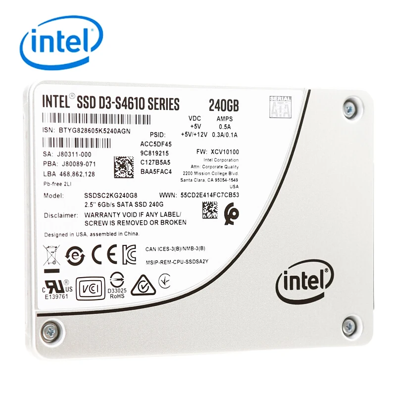 INTEL SSD S4610 серии (1,92 ТБ, 2.5in SATA 6 ГБ/сек., 3D2, TLC)