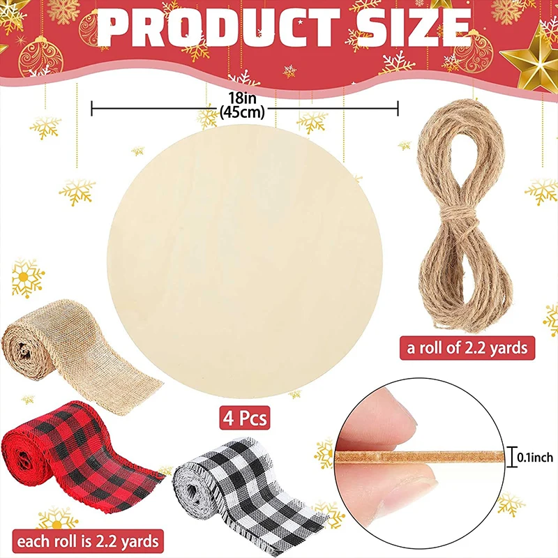 Wooden round unfinished country round wooden hollow blank card decorated with DIY crafts at Christmas.