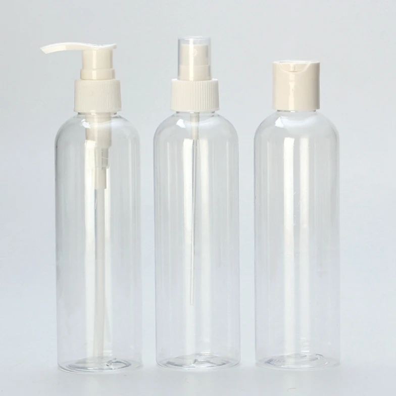 Round Clear Empty Plastic Pet Shampoo Lotion Bottle With Pump 250ml