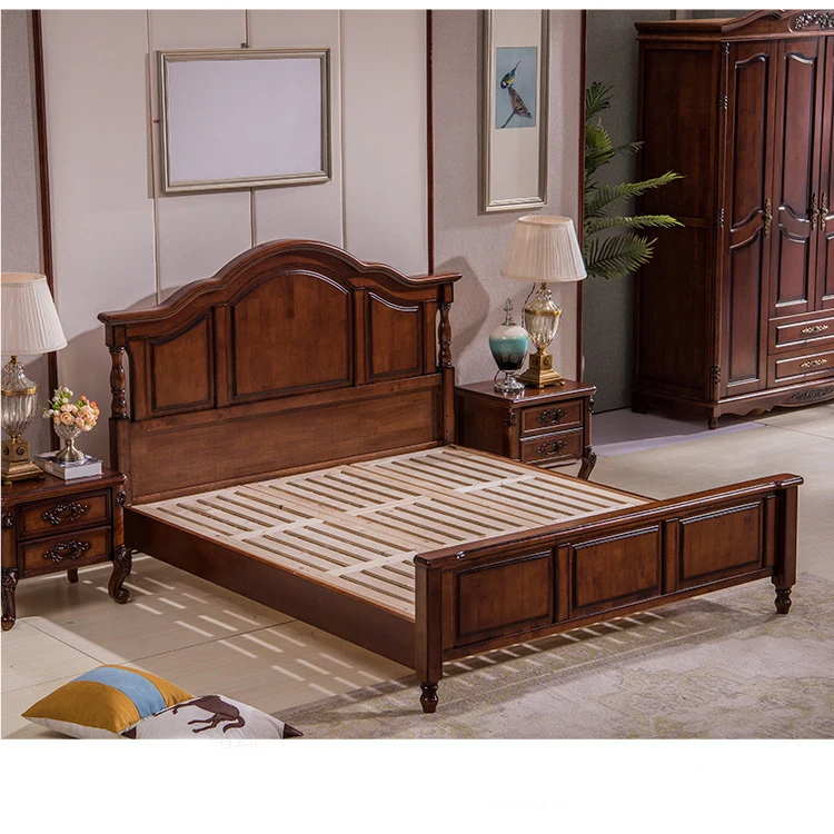 America style luxury high quality bedroom wooden furniture king queen size solid walnut oak ash wood 1.8 meter 1.5 meter beds