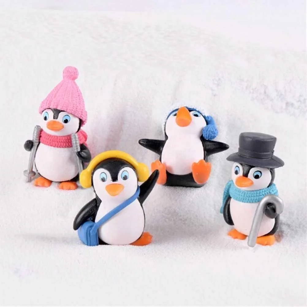 4pcs/set DIY Crafts Mini Winter Penguin Miniature Figurine Christmas Figures for Fairy Garden Gnomes Moss Terrariums