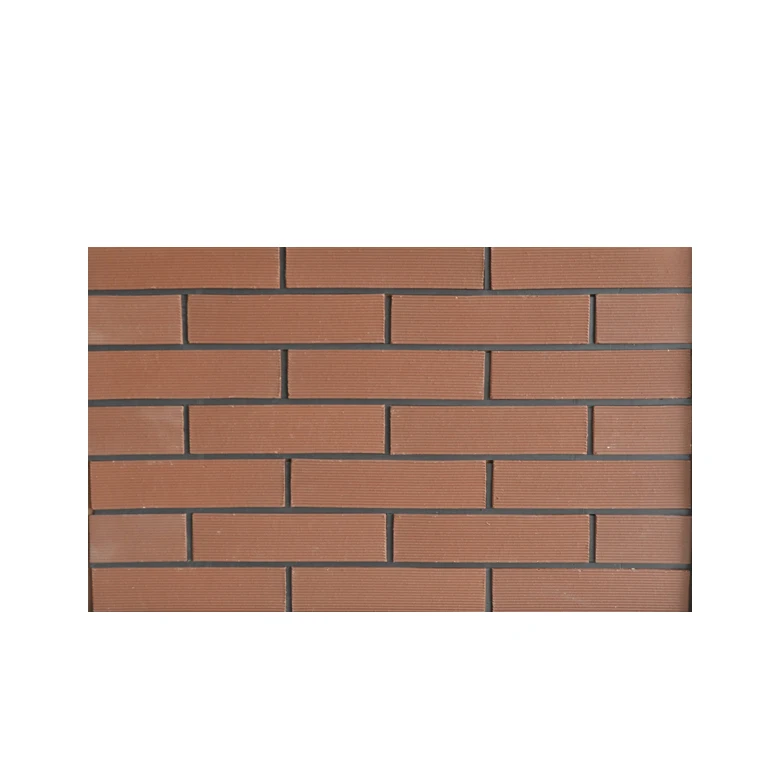 Customized thin long kiln terracotta brick slip veneer residential facade 24x6 rustic matte red clay wall bricks