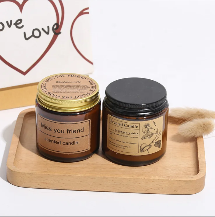 7 Days Eco Friendly Soy Wax Massage Oil Brown Glass Jar Scented Candle with Lid Souvenir Wholesale
