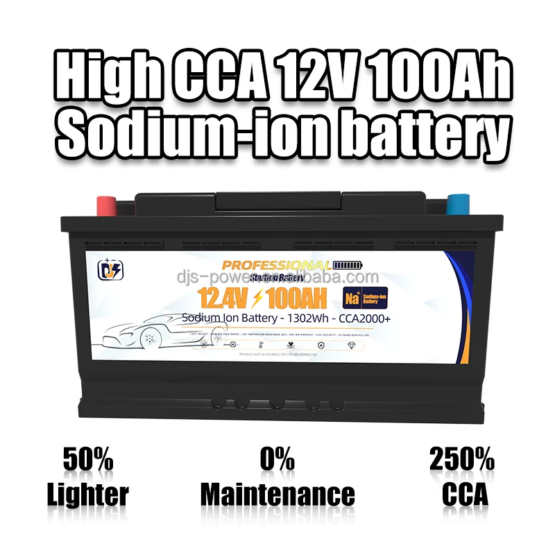 12V 100Ah 1240Wh Sodium Ion Cranking Battery DIN100 Replacement CCA2000 -40℃ Na Ion Battery Pack for Car Starting Auto