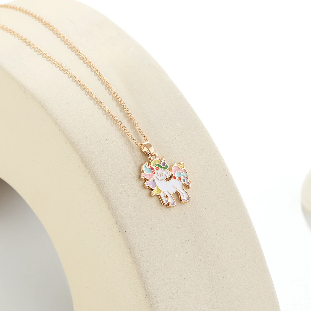  Fashion zinc alloy enameled cute unicorn cartoon kids costume jewelry