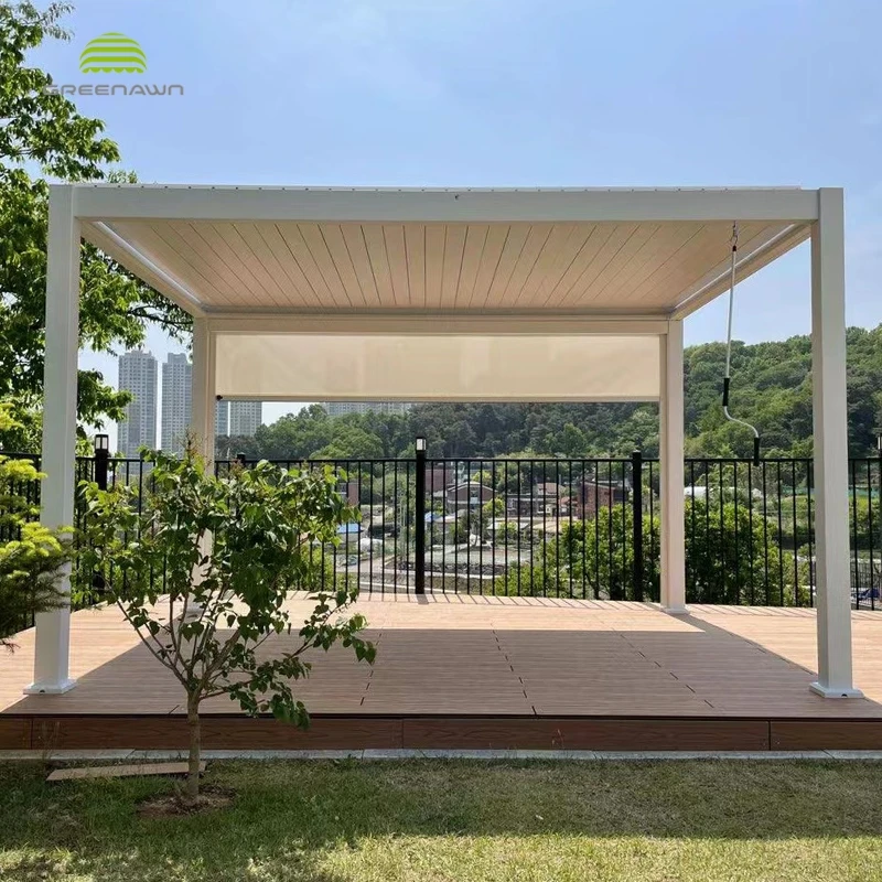 Outdoor Terrace Roof Shed Patio Louvered Garden Pergola Gazebo Cover With Side Screens