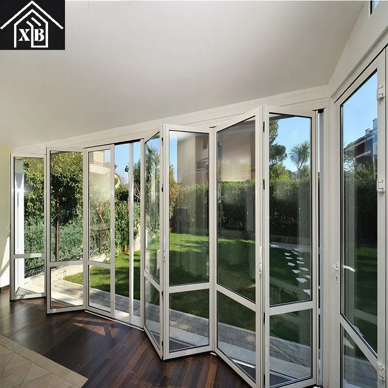 High Quality thermal break double glass design insulated Accordion glass Aluminum frame Folder Bi Fold Bifold Folding Door
