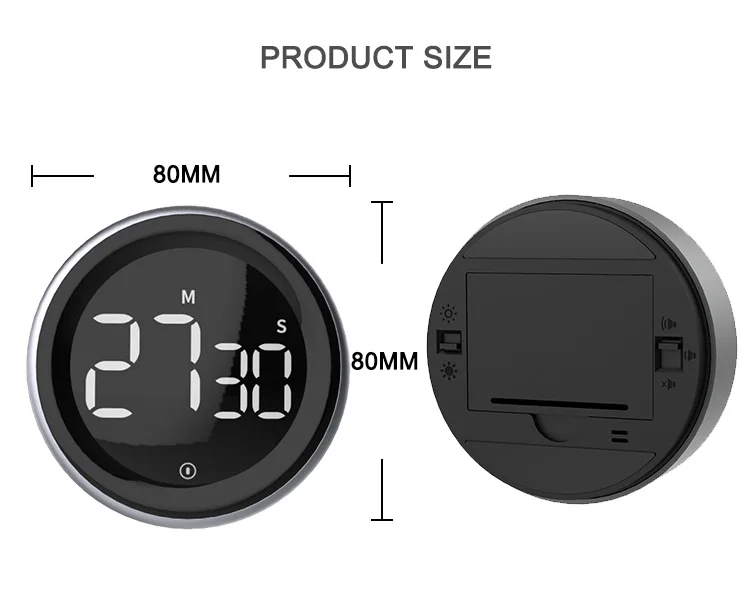 New round LED digital display rotation control kitchen timer brightness control digital timer