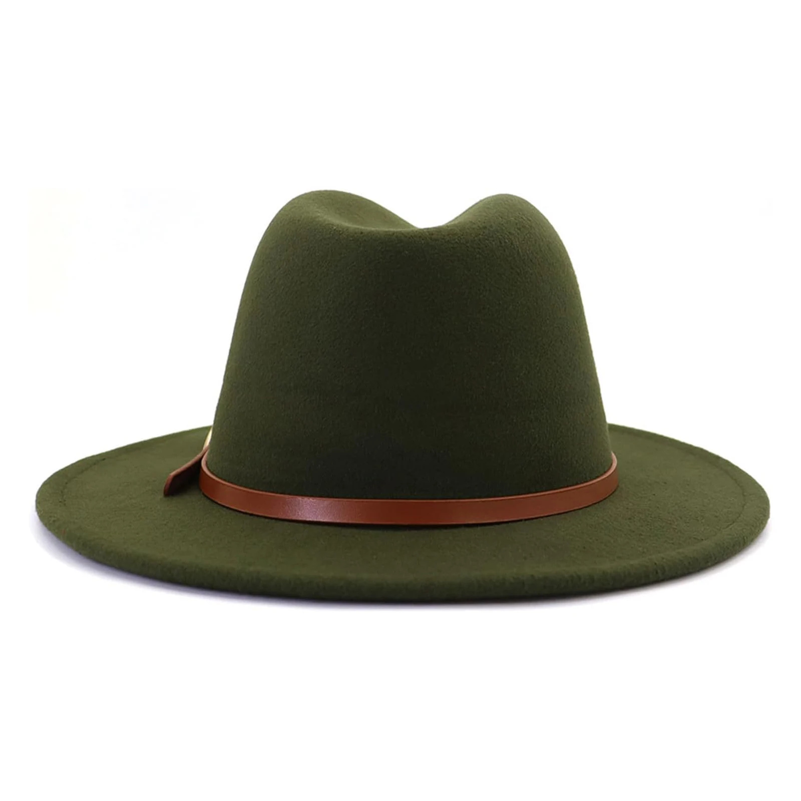 Recycled Custom Felt Fedora Hats Felt Jazz Hat Large  Wide Brim Green Felt Panama Hat With Belt Buckle