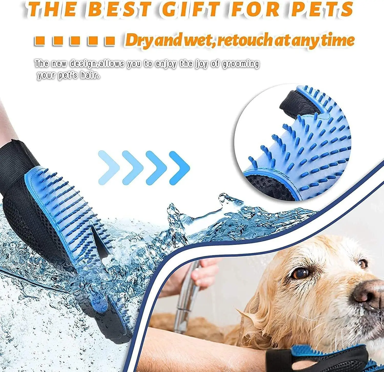 Pet Supplies Silicone Deshedding Brush Glove Reusable Pet Grooming Hair Remover Glove