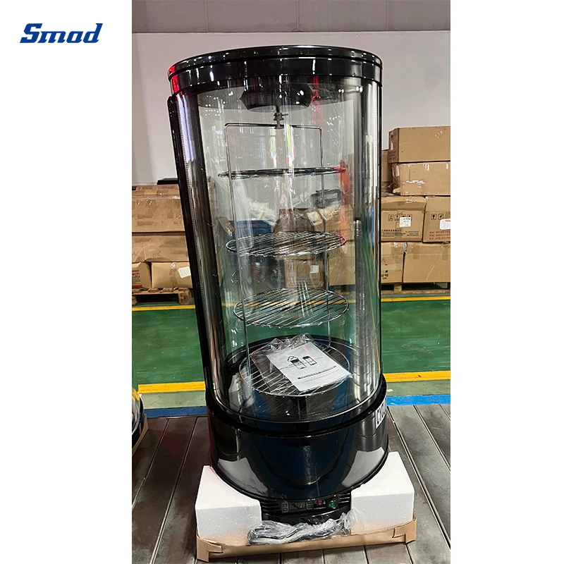 72L Rotating Showcase Glass Cake Cold Display Table Top Baking Cake Display Stand with Cover