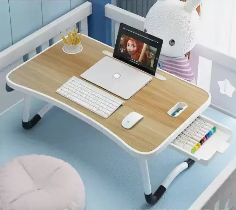 ShaohuaHome Office Laptop Stand Desk Portable Study Computer Desk With Cup Holder Foldable Lazy Laptop Table For Bed With Drawer