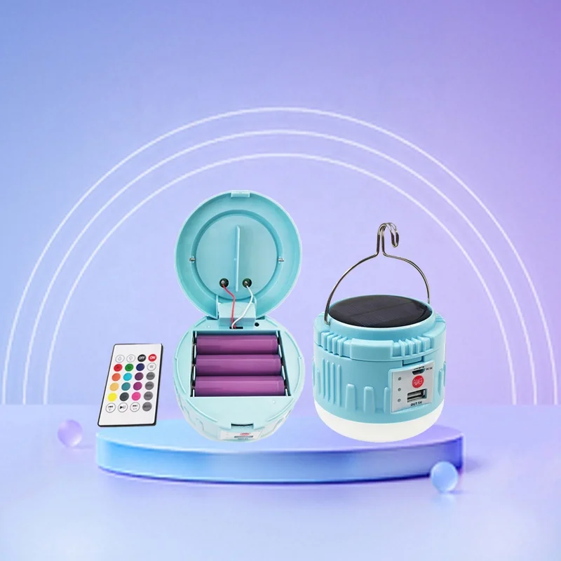 Новый Уличный кемпинговый светильник, портативная перезаряжаемая Солнечная лампа RGB, многоцветная меняющаяся Светодиодная лампа с синими зубьями и динамиком