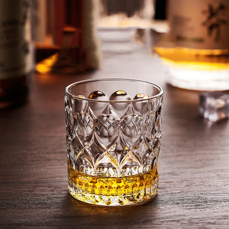 SQ115 Creative European Glass Whisky Mug Cup Embossed Crystal Whisky Glass Tumbler Household Water Glass Cup