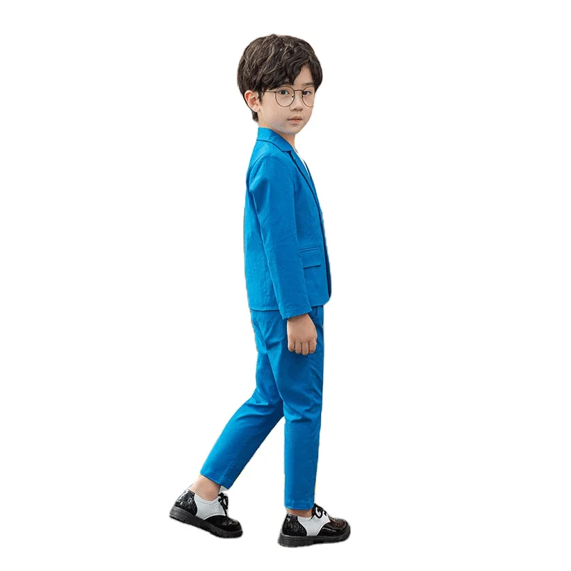 Однобортные костюмы высшего класса для мальчиков детская одежда официальная Однотонная синяя красная