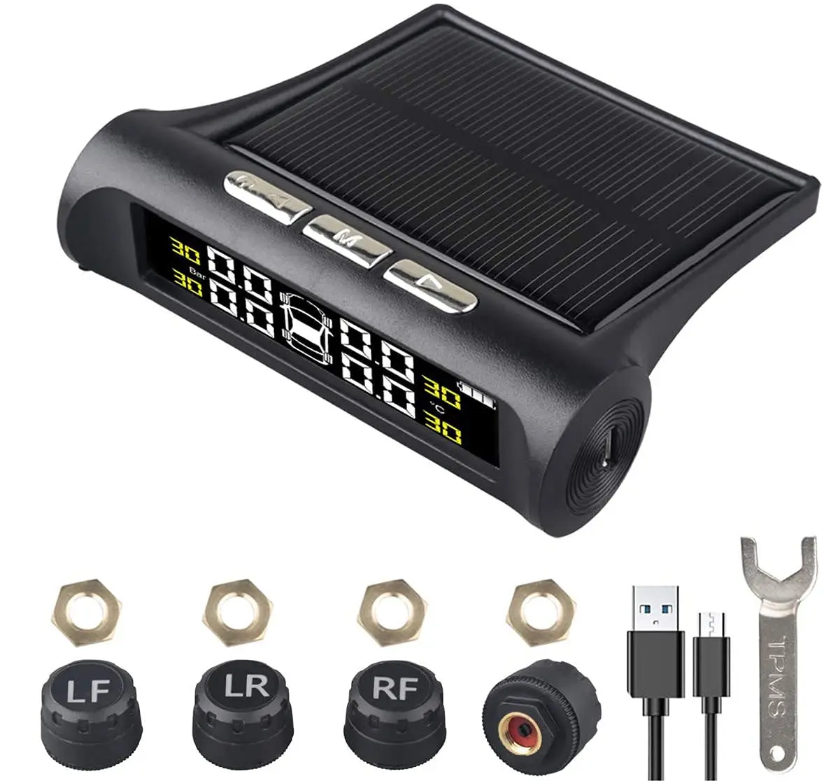 Tire Pressure Monitoring Systems TPMS Wireless with 4 External Sensors Real Time Pressure and Temperature Alarm