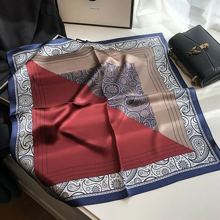2024 New Elegant Paisley Pattern Silk Square Scarves For Ladies 70*97CM Silk Scarf Bandana Women Neckerchief