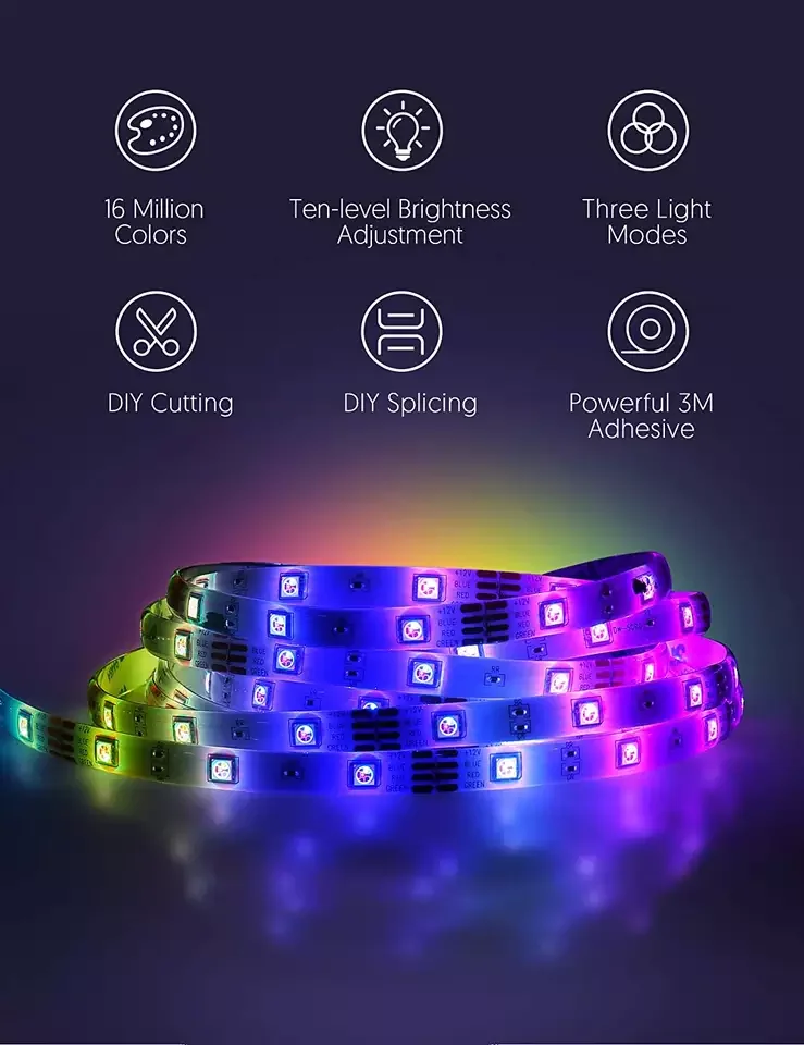 smart led strip light RGB tuya wifi app control light work with alexa google