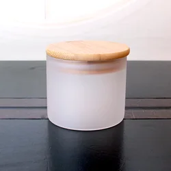 Wholesale wide mouth cylinder 250ml 8oz frost borosilicate glass jar for food storage with wooden bamboo lid