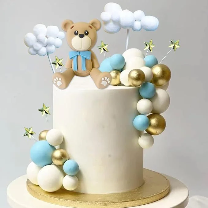 Bear Ball Cake Decoration Star Cloud Cake topper Card Boys and Girls Baby Shower Birthday Party Decoration