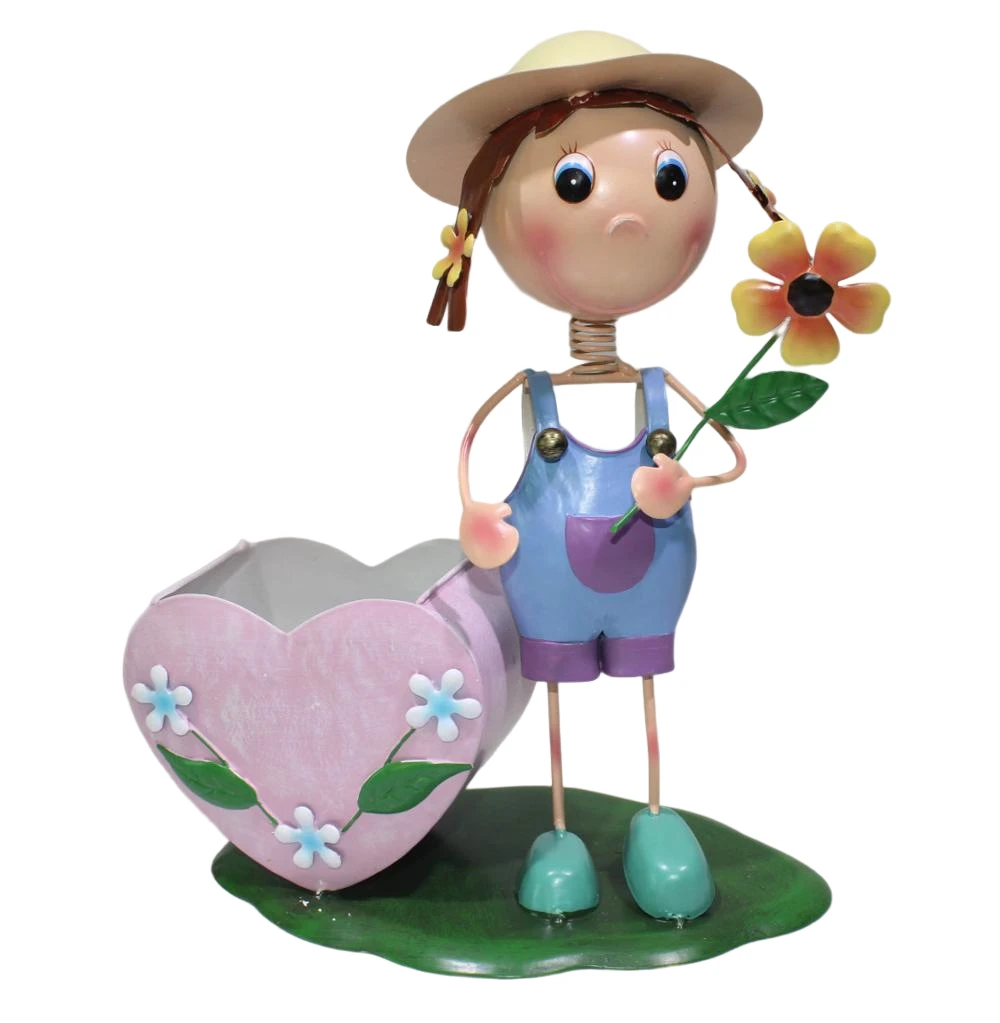Metal lovely doll unique design iron garden pots planters outdoor planter pots for garden decor