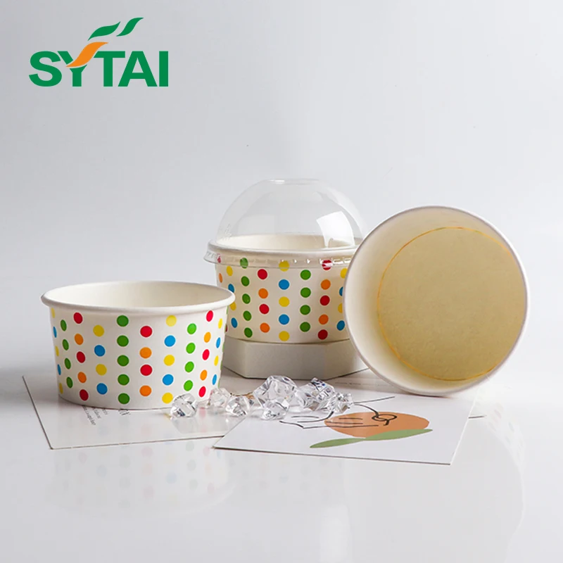 Custom Logo Printed Ice Cream Cup Frozen Yogurt Gelato Bowls 4/8/10/12/16oz Disposable Single Wall Paper Cup With Lid And Spoon