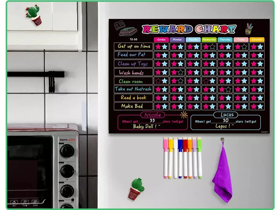 High quality Dry Erase Magnetic Calendar board  Chart Chore Board for Kids Fridge Magnets Promotional Gifts OEM LOGO Accpectable