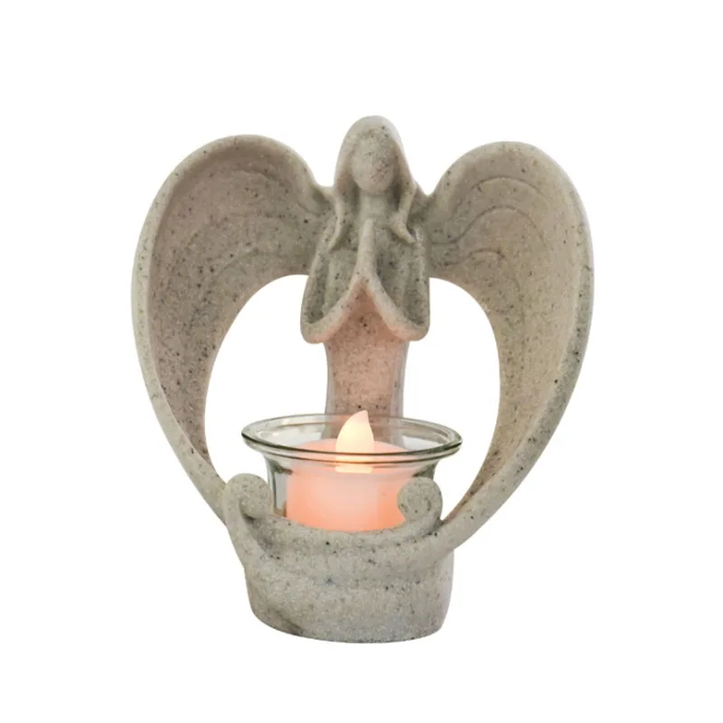 Desert Angel Candlestick Praying Angel Figurine Tealight Candle Holder Resin Crafts Decorative Gift Home Decor