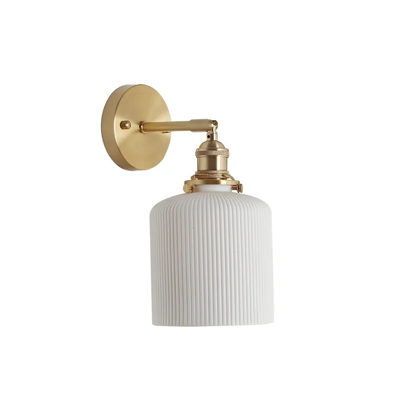 Simig lighting Japanese style white ceramic lampshade brass lampholder  wall lamp for bedside hallway entrance lamp
