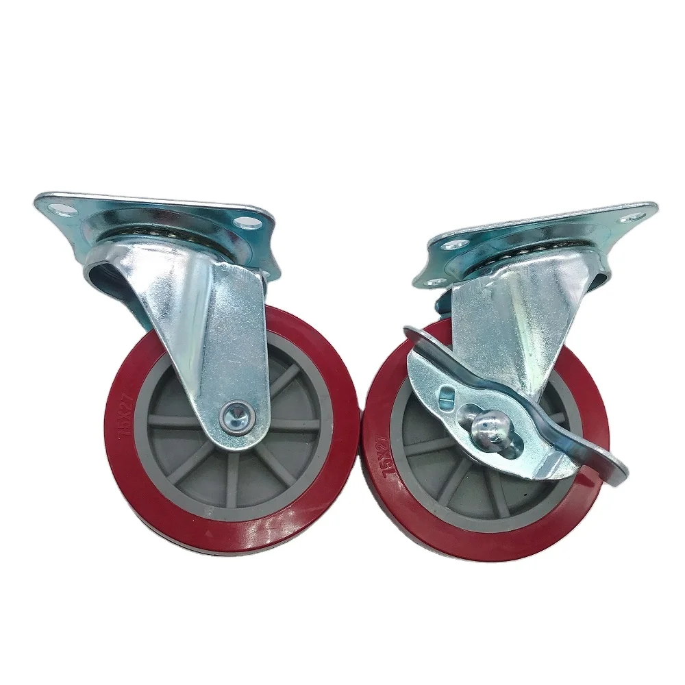 3 Inch 75mm China Manufacturer PP Core Red PU Polyurethane Swivel Furniture Caster Wheels