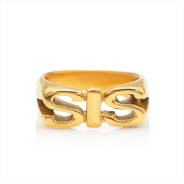 Chris April 316L stainless steel PVD gold plated SIS MOM DAD initial number hip hop signet rings letter