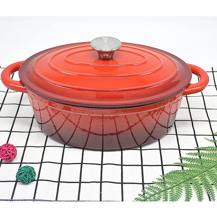 7QT Amazon hot sell red color oval shape enameled cast iron dutch oven with lid