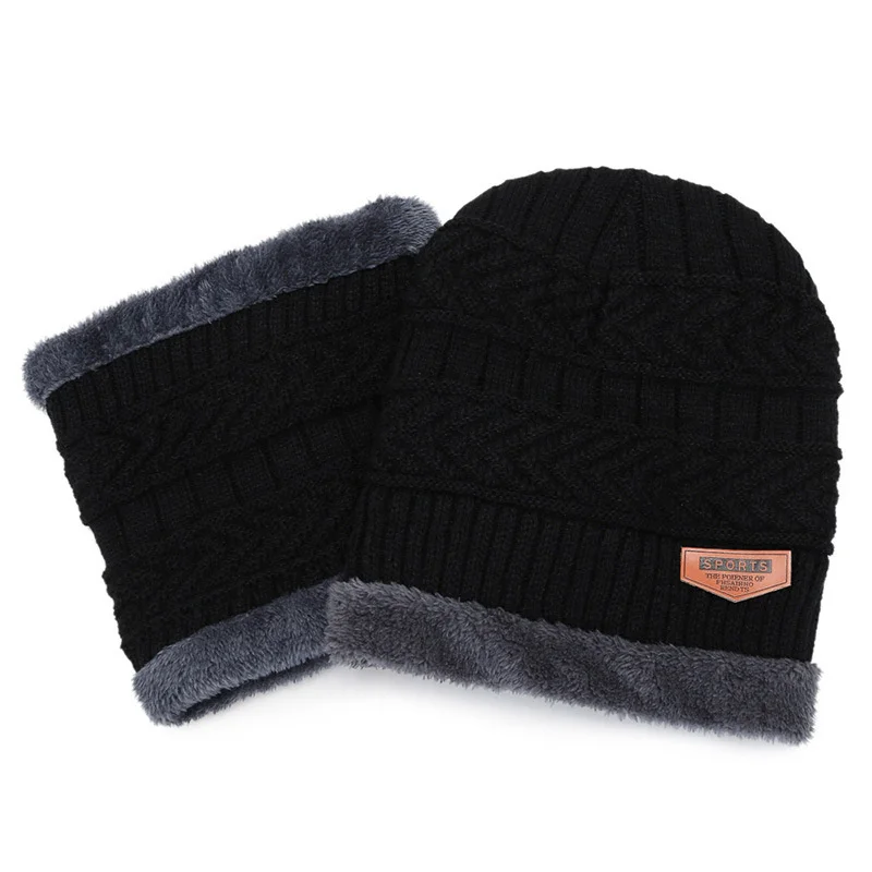 Winter Hats Men Ladies Warm Plush Wool Knit Winter Beanie and Scarf Set