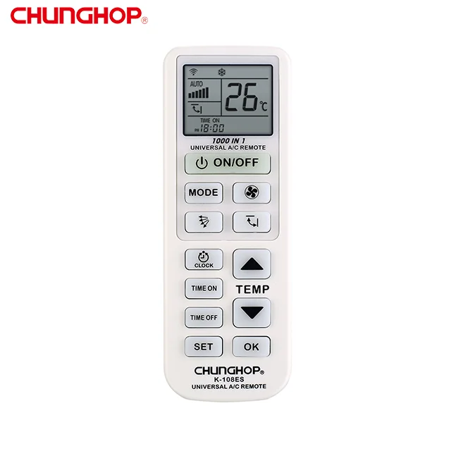 Chunghop wholesale K-108ES LCD Big Keys Universal AC Remote Control Easy Setup Best Replacement air condition remote control