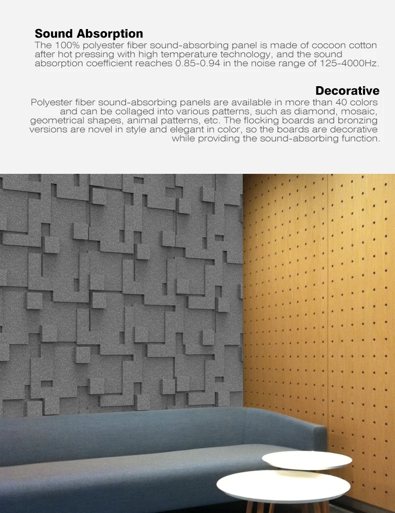 Home Office Studio 3D Sound Proofing Polyester Fiber acoustic wall panel for decoration
