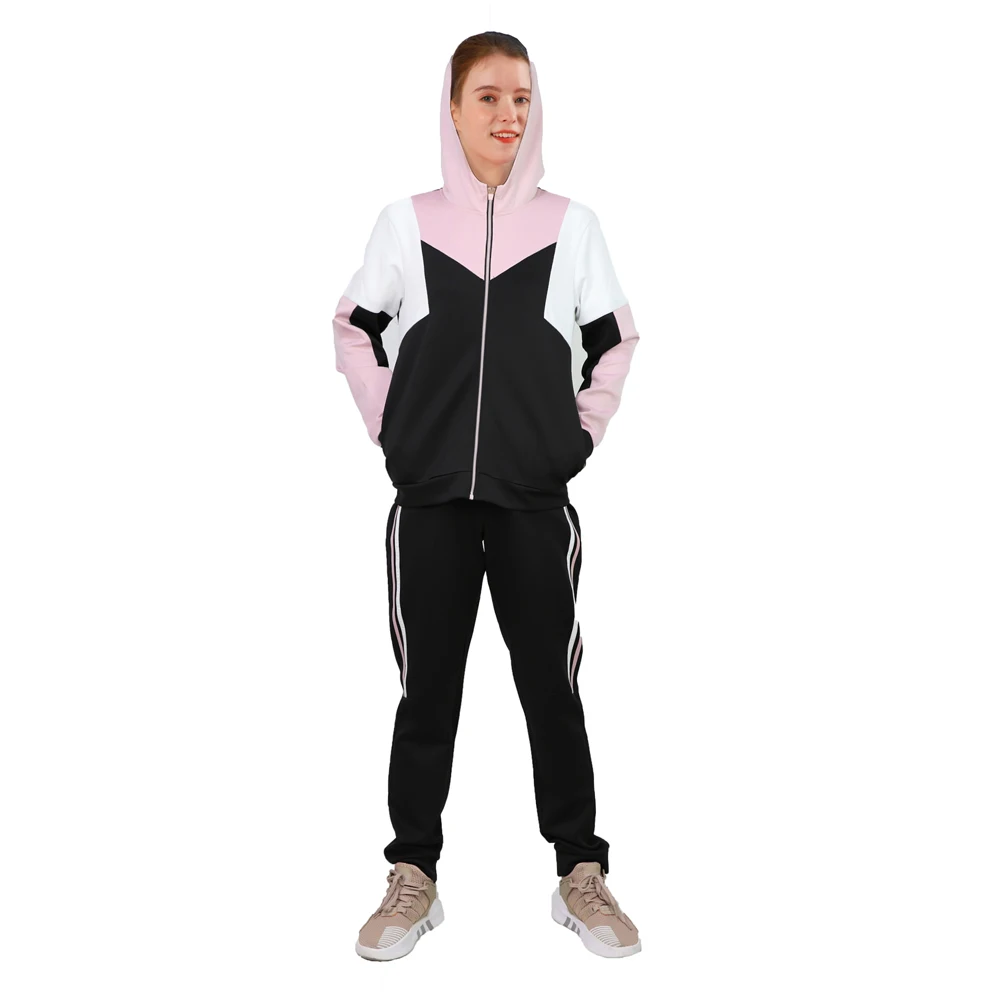 
Ladies sport set 2pcs casual top and pants zipped up hoodie tracking pants 