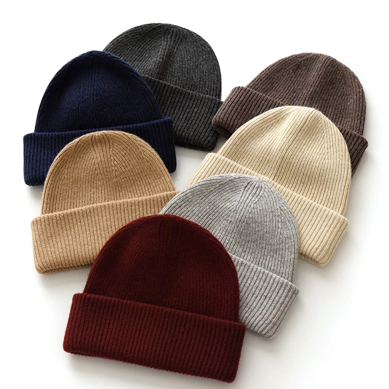 men women pure color full wool soft warm winter hats logo custom skullies knitted beanie cap