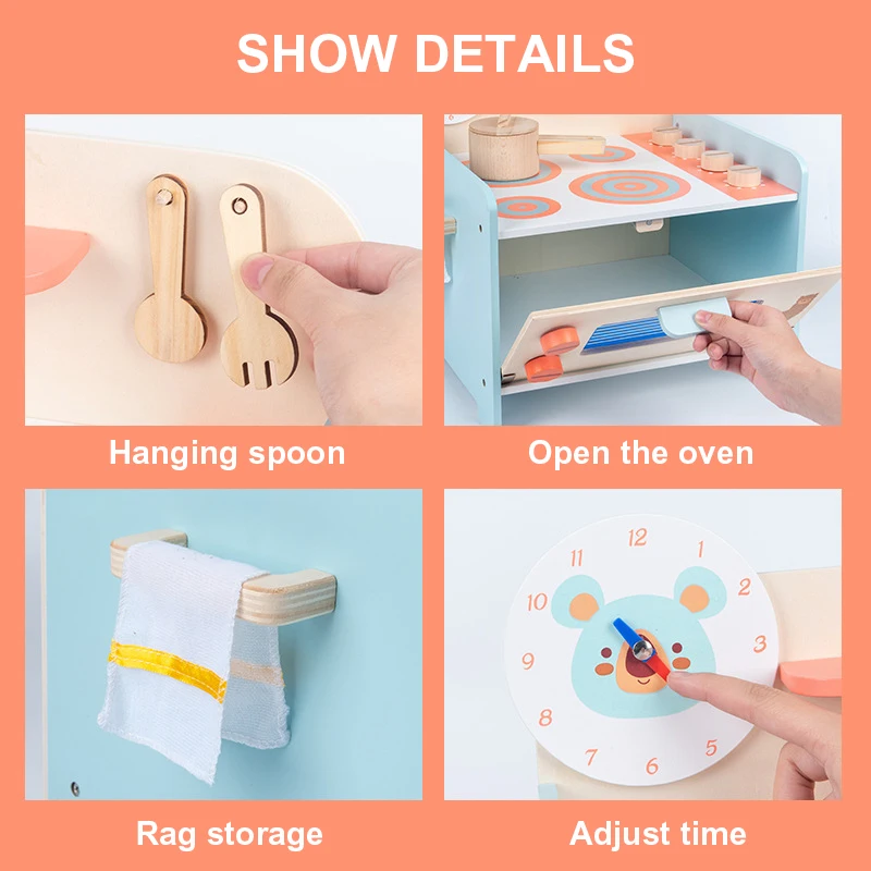 Unisex Kids Pretend Play Kitchen Simulation Toy Set Wood Play Kitchen for Boys and Girls