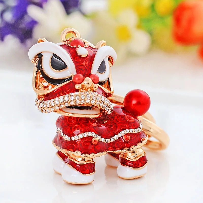 LWK70069 Chinese Tradition Bag Pendant Jewelry Crystal Rhinestone Lion Keyrings Lucky Sparkling Colorful Piyao Pixiu Keychain