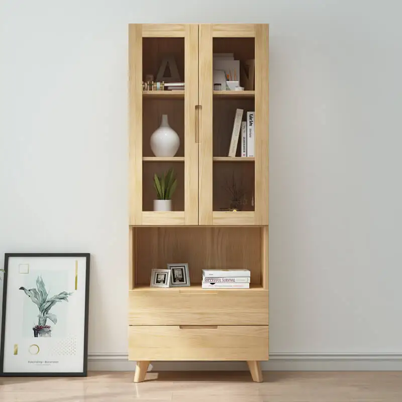Modern living room furniture bookcase with glass doors model