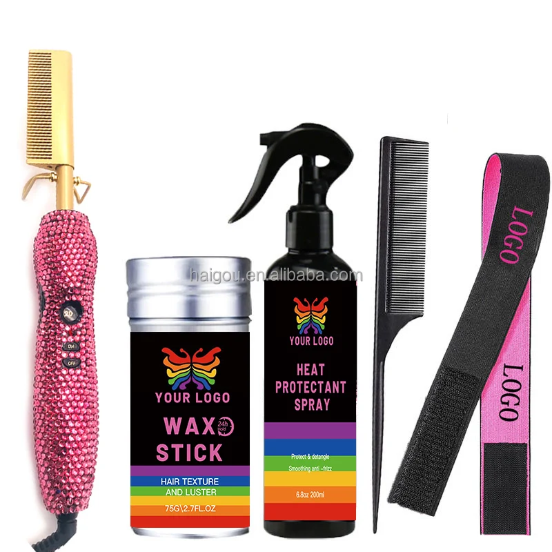 Electric Hot Comb straightener Hair Band HD Wig Cap Heat Protectant Spray Rat Tail Comb Wax Stick For Natural Black Hair Wig