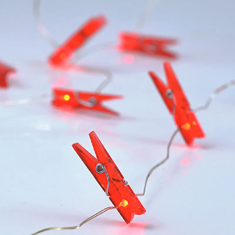 LED Fairy Light With Red Photo Clips Battery Firefly Mini Clip LED String Lights Micro Dot Silver Copper Wire Night Light
